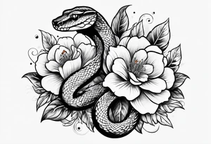 snakein the shape of an s with flowers tattoo idea