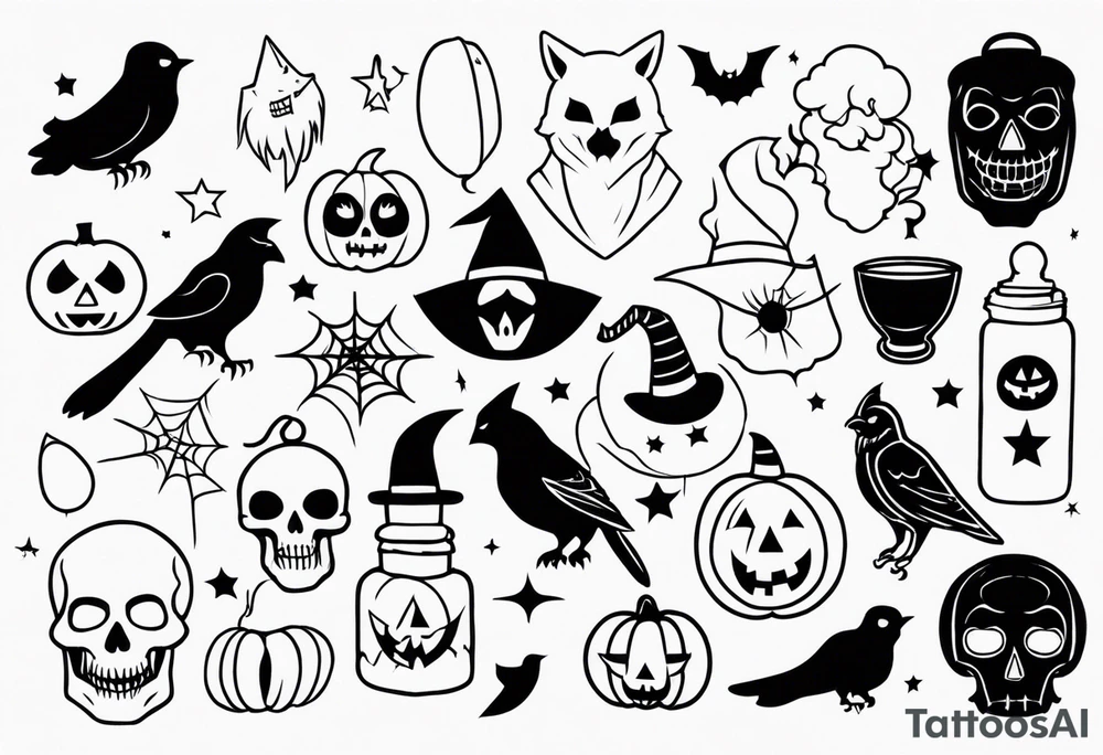 Halloween themed flash sheets tattoo idea