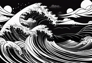 picture 8 by 8 centimeters of sea waves during a storm tattoo idea