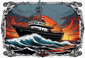 Boat in ocean of lava tattoo idea