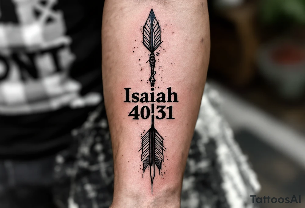 native american full-length arrow saying "Isaiah 40:31" tattoo idea