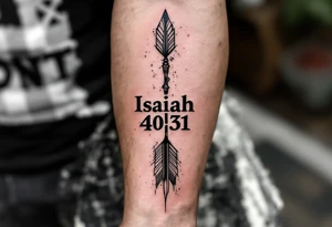 native american full-length arrow saying "Isaiah 40:31" tattoo idea