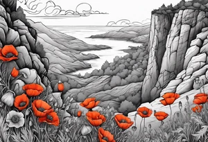 Poppy growing on cliff tattoo idea