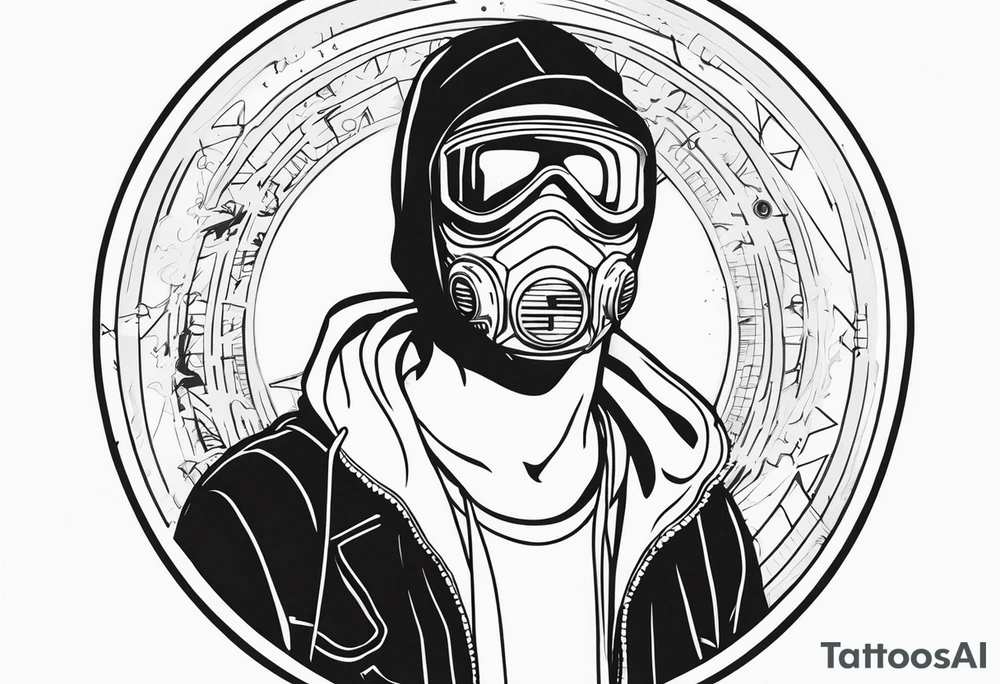 Time traveller man with time traveller visiting present from future hoodie covered face tattoo idea
