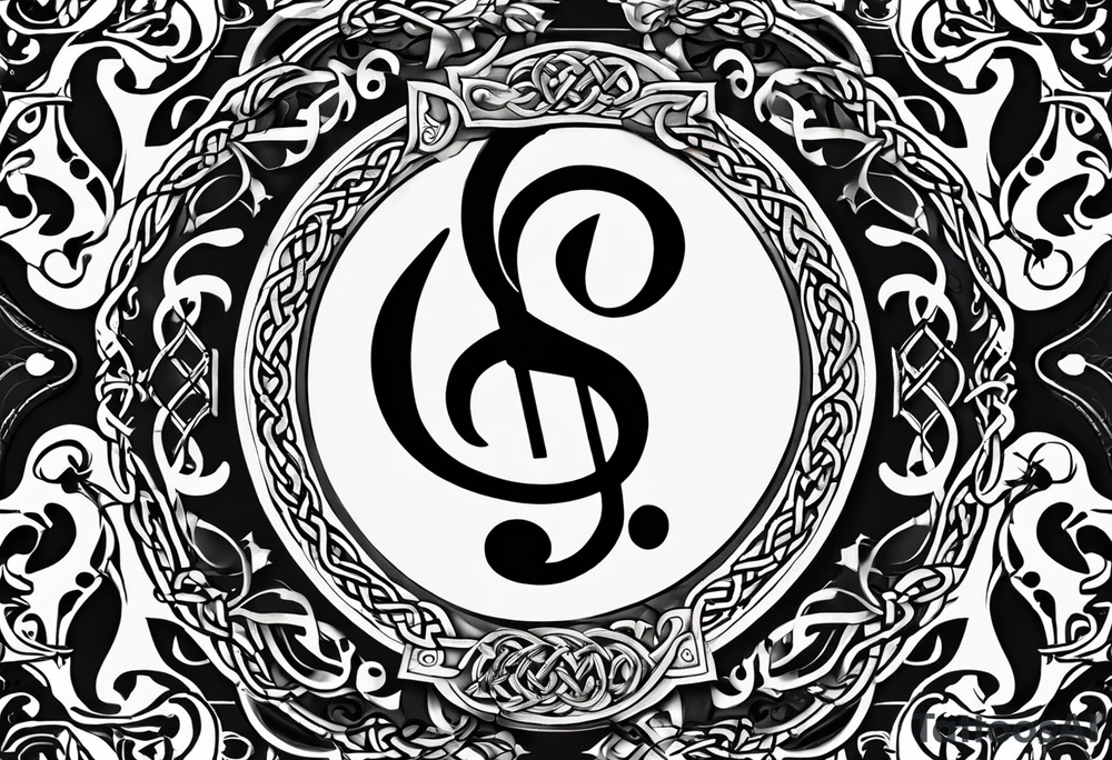 Celtic styling, anchor, bass clef note, treble clef note, dog paw print, half sleeve, forearm tattoo idea