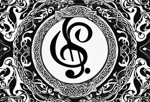 Celtic styling, anchor, bass clef note, treble clef note, dog paw print, half sleeve, forearm tattoo idea