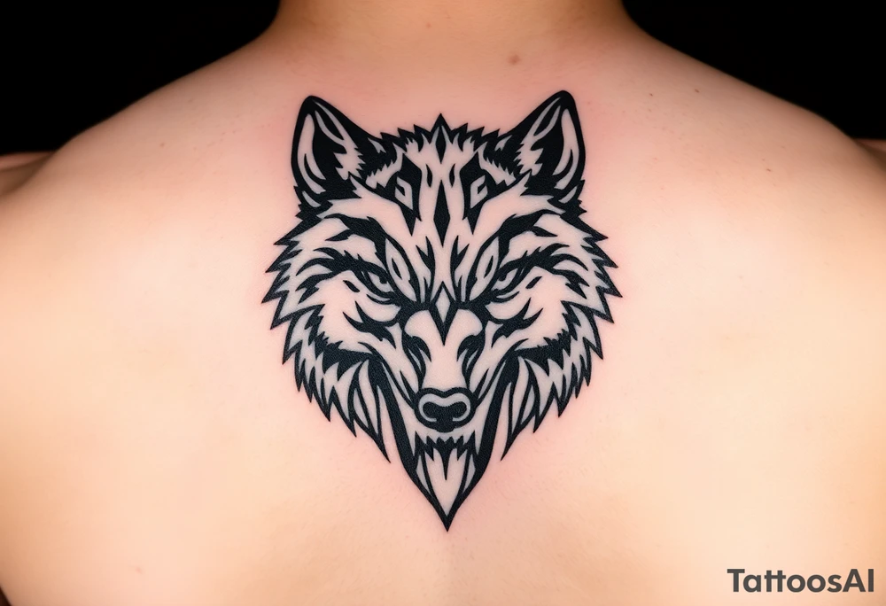 aggressive wolf head tattoo idea