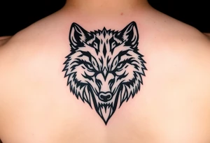 aggressive wolf head tattoo idea