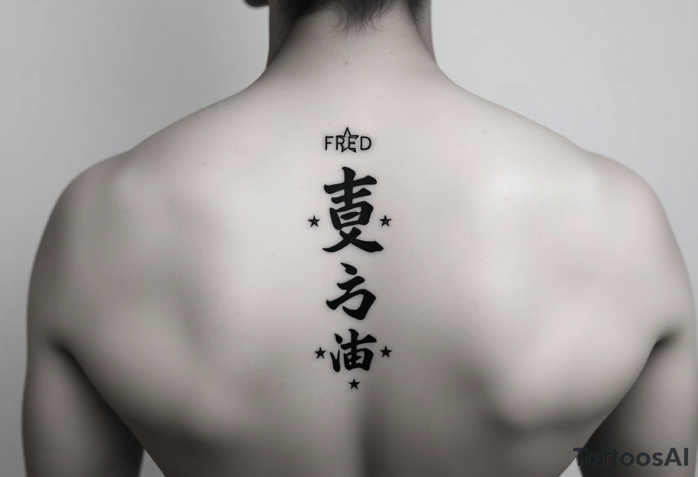 Fred in katakana with a star around it vertically on my side tattoo idea