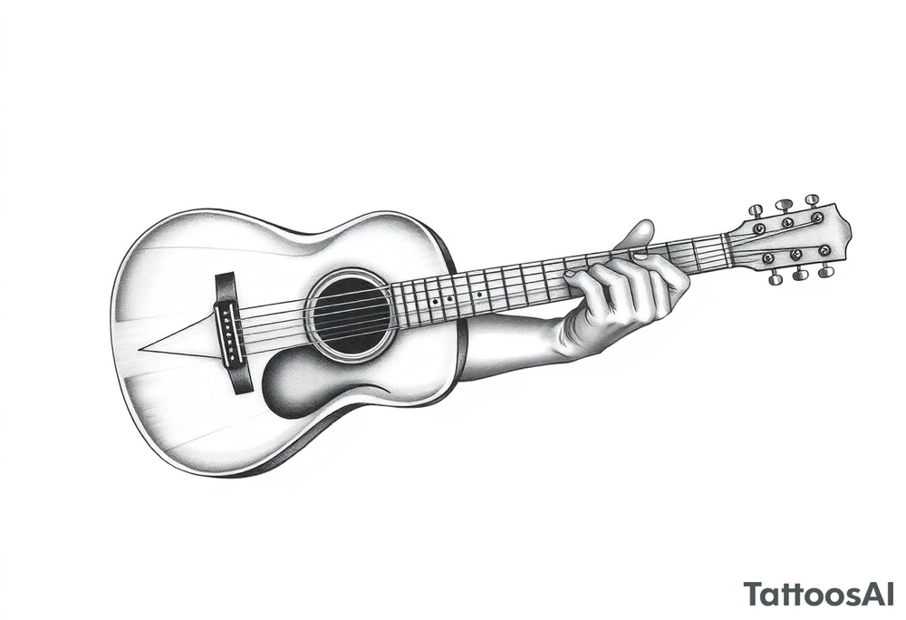 Line traditional American acoustic guitar tattoo idea