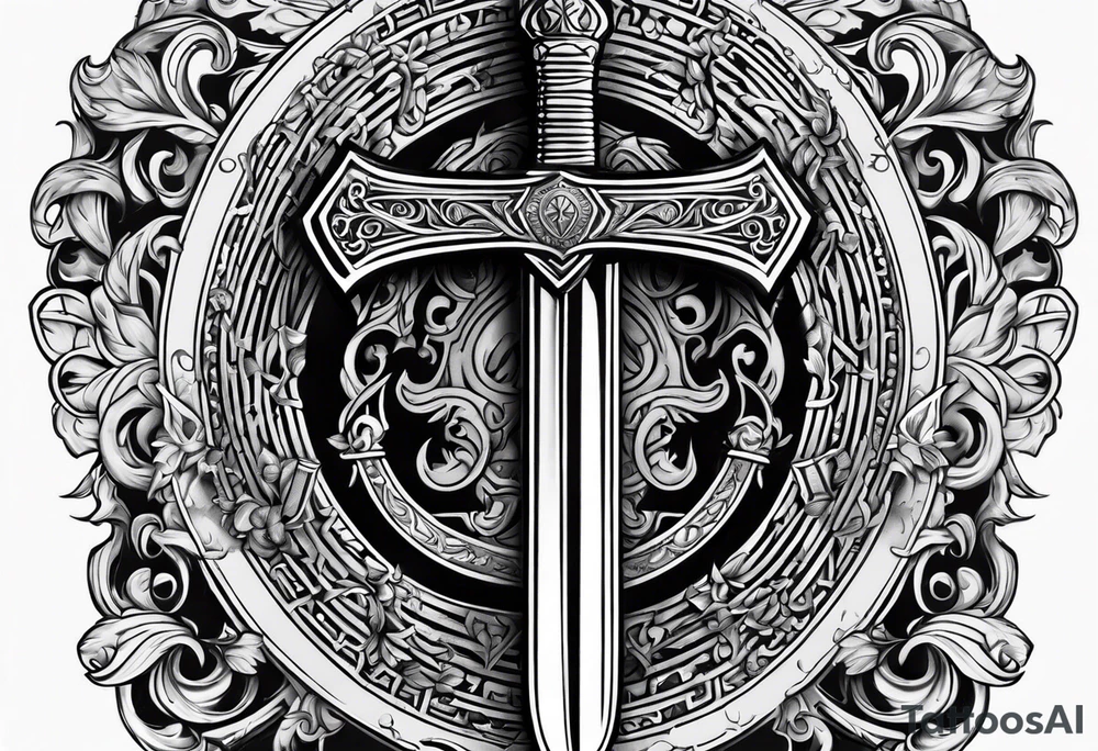 Valhalla church sword shield axe tattoo idea