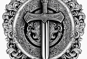 Valhalla church sword shield axe tattoo idea