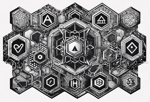 No the literal chemical symbols for dopamine, adrenaline and seratonin with the hexagons placed together to form a shape tattoo idea