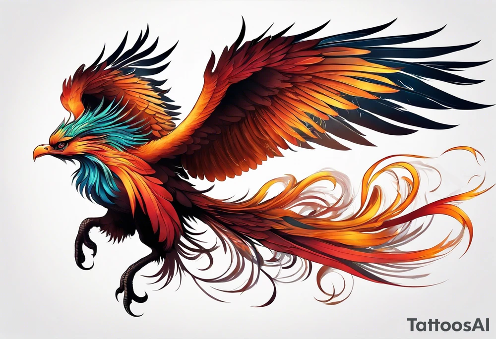 asian elegant long feathered phoenix
with a long neck, with no wings, graceful tattoo idea