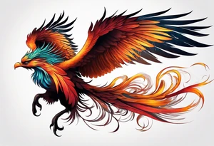 asian elegant long feathered phoenix
with a long neck, with no wings, graceful tattoo idea