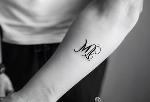 small tattoo on the forearm of a man with the initials MLJ, date of birth 22/09/22 in the style of a moluccan tattoo tattoo idea