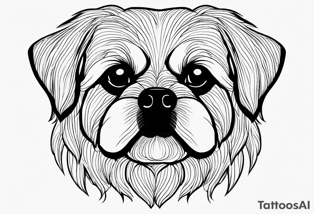 A one-line drawing of the contour of a pekingese dog's head. tattoo idea