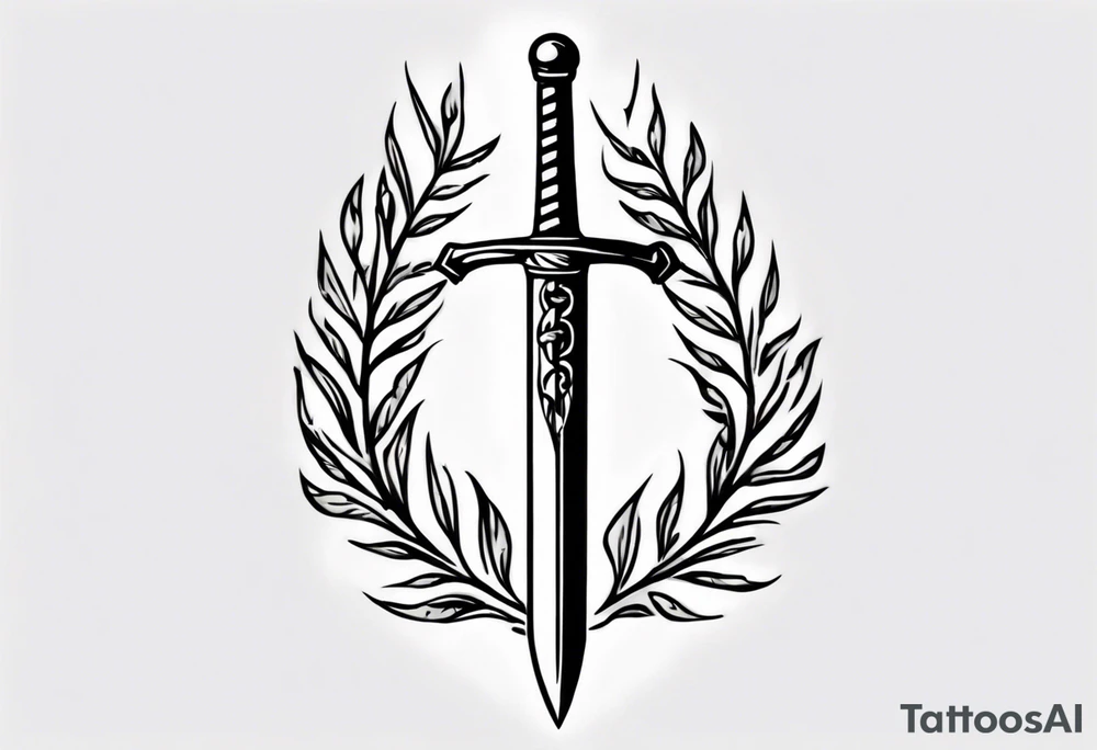Simple memorial tattoo A sword runs through a laurel leaf with the number 13 tattoo idea