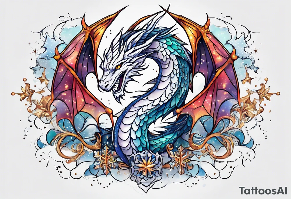 Constellation, dragon, snowflake tattoo idea