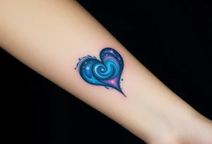 Fully depicted infinity symbol with a heart made of swirling galaxy patterns, featuring deep blues, purples, and subtle stardust tattoo idea