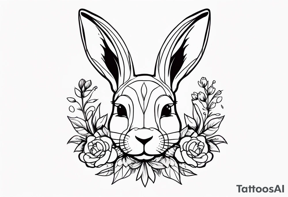 bunny head with flowers around it tattoo idea