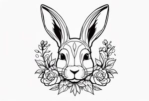 bunny head with flowers around it tattoo idea