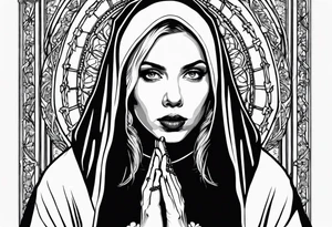 Scarlett Johansson as a nun with hand holding rosary tattoo idea