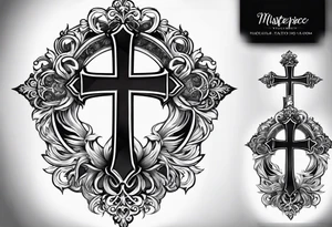 Forearms sleeve biblical cross tattoo idea