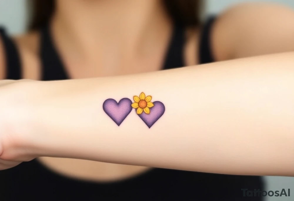 simple with Purple Hearts with yellow daisy. tattoo idea