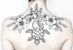 Tiki (great), flowers, waves, equine, turtle, #299 (Small),  upper arm tattoo idea