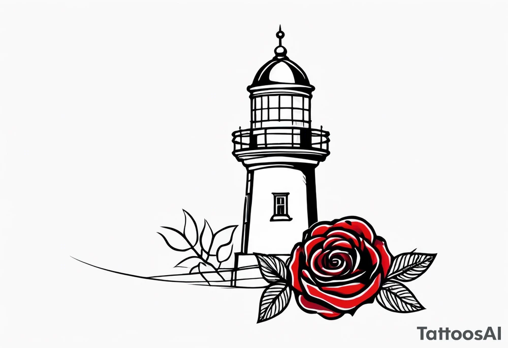 Leuchtturm und Rose schwarz tattoo idea