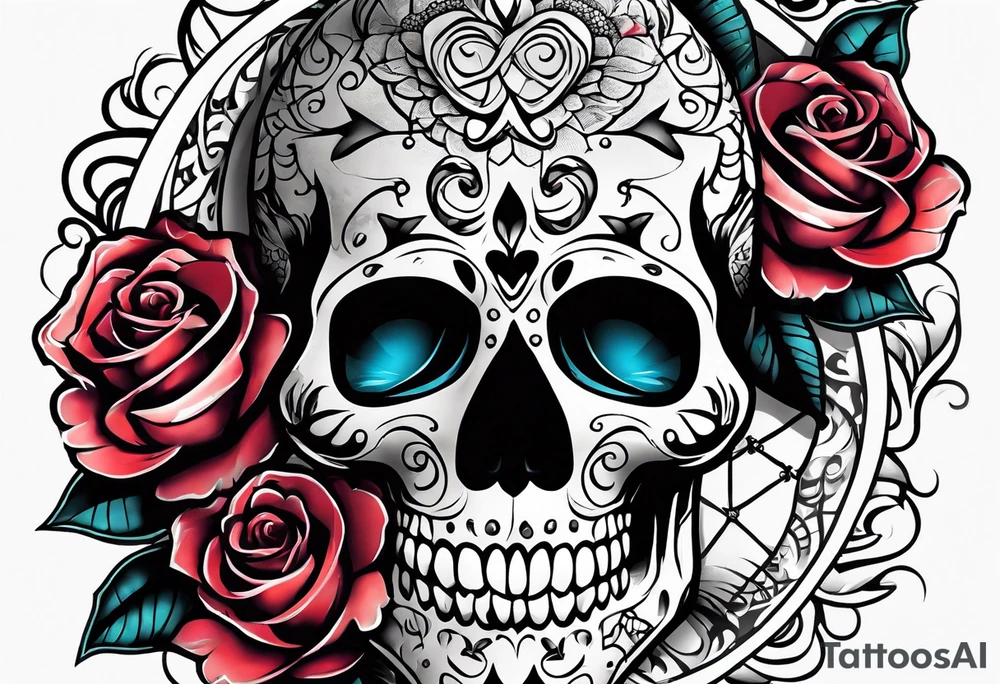 Sugar skull with a rose and a snake tattoo idea