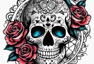 Sugar skull with a rose and a snake tattoo idea