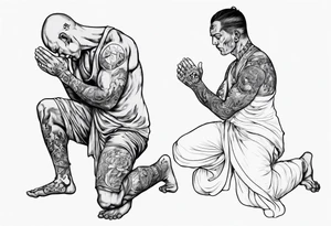 Peaceful warrior kneeling down on one knee. One hand is feeding the weak. One hand is holding the world up. tattoo idea