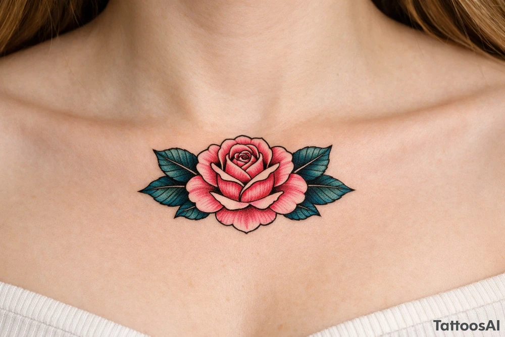 Pink rose , petrol leaves no stem tattoo idea