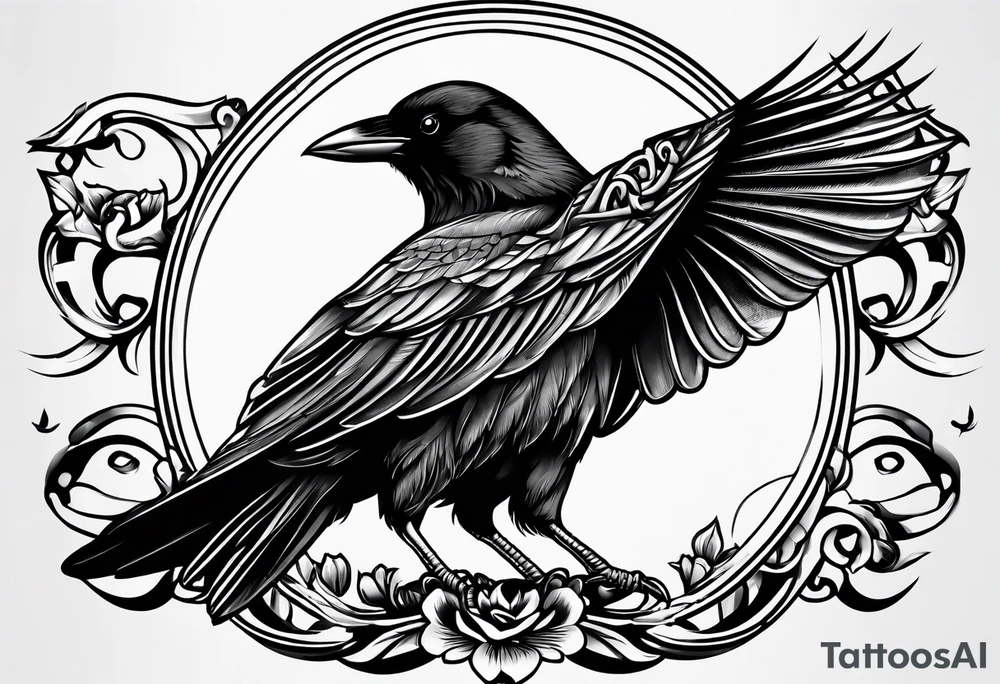 simple crow tattoo line artwork tattoo idea