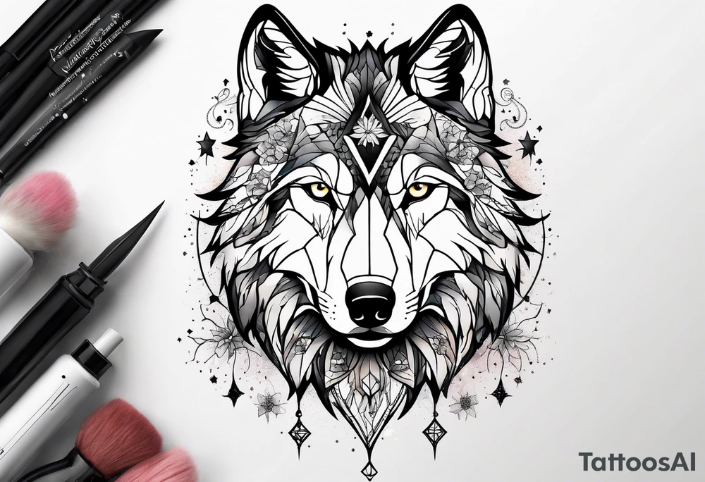 Constellation, animal wolf snow , géométric , flower tattoo idea