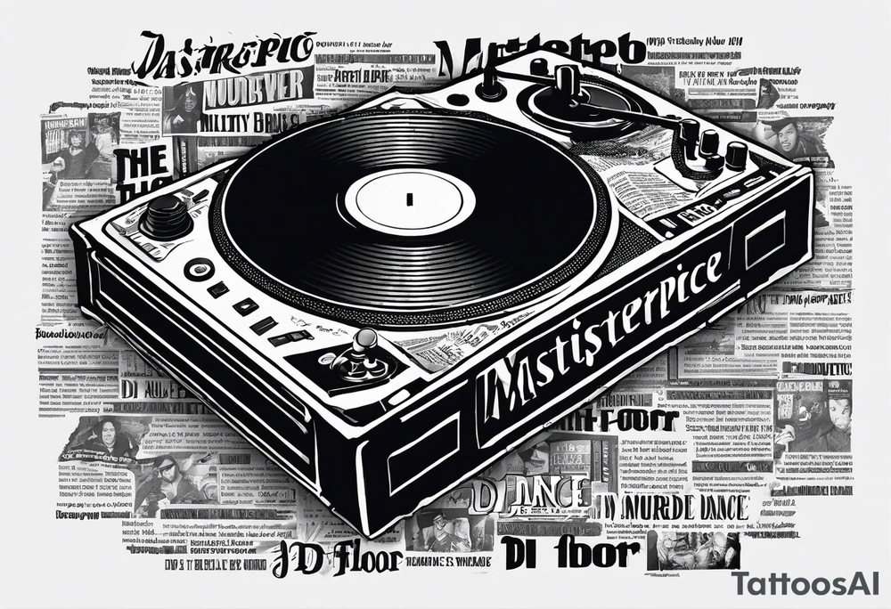 Ripped newspaper design for hand tattoo with headline “dj murdered the dance floor”. newspaper front page Article about best dj in raleigh nc tattoo idea