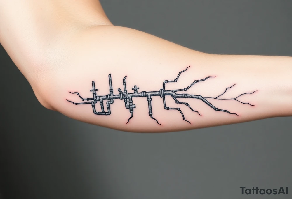 System of pipes that transitions into veins of forearm tattoo idea
