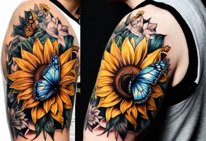 Sleeve with butterflies and sunflowers tattoo idea