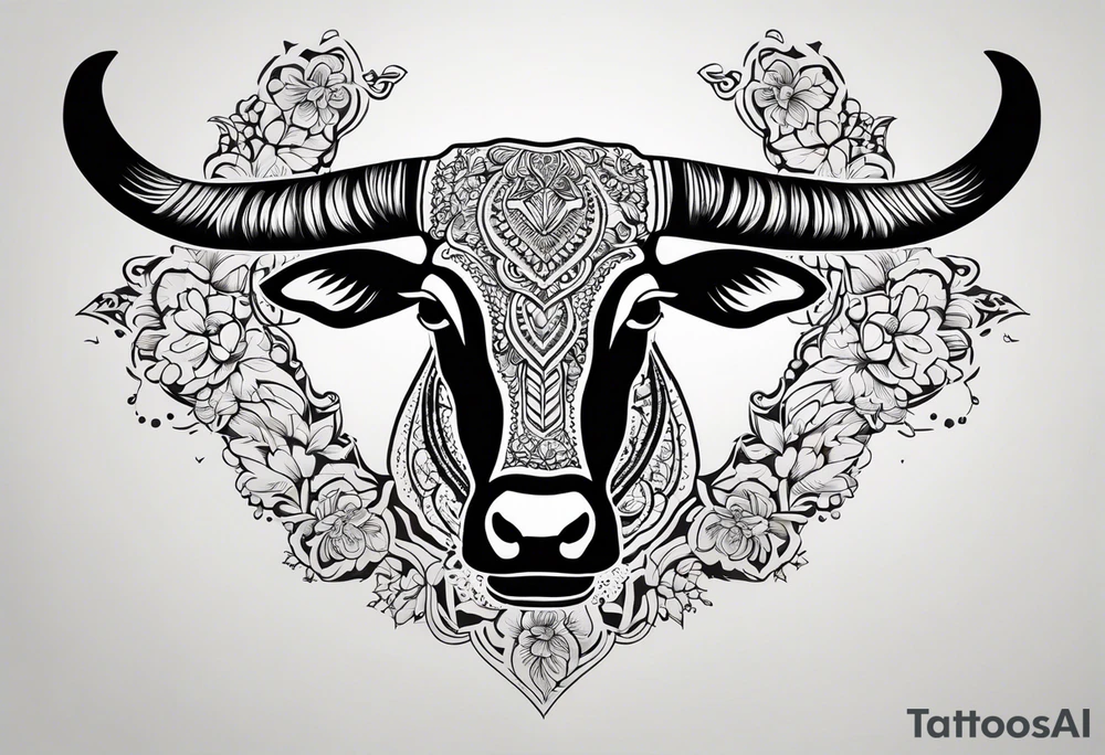 Texas Longhorn with lace work tattoo idea