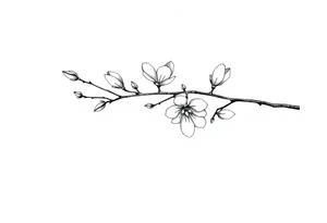 Magnolia branch long with different small almost closed flowers, with botanical details and dots tattoo idea