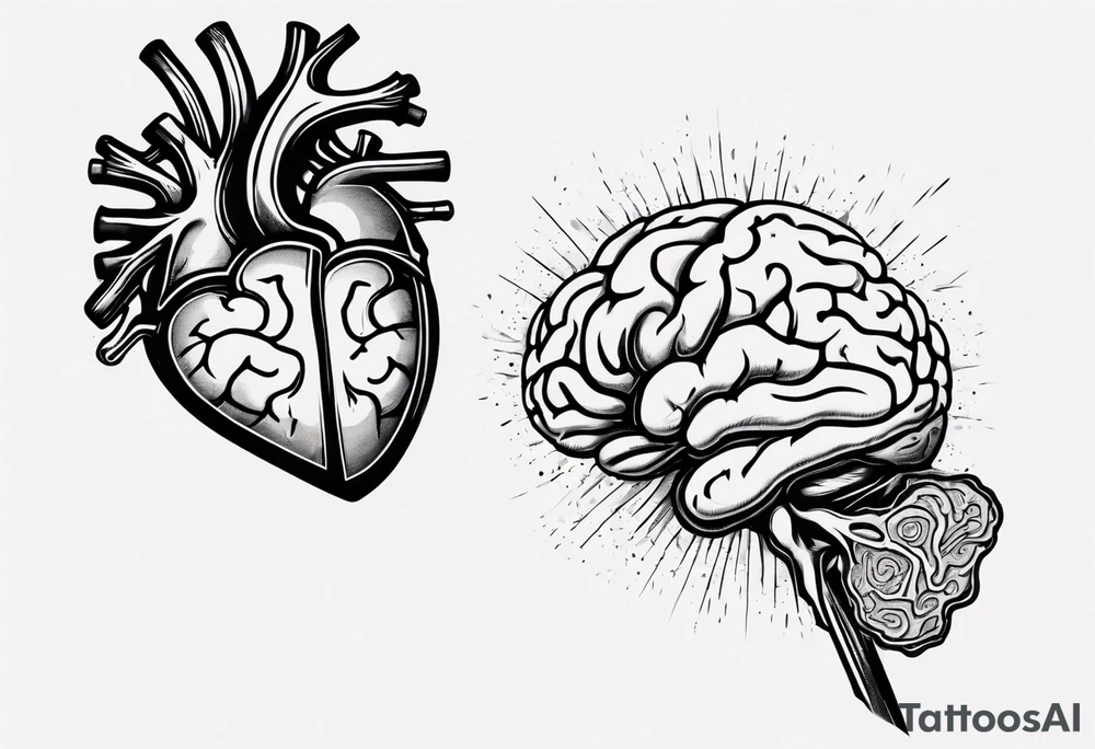 Half a human heart and half a human brain side by side tattoo idea