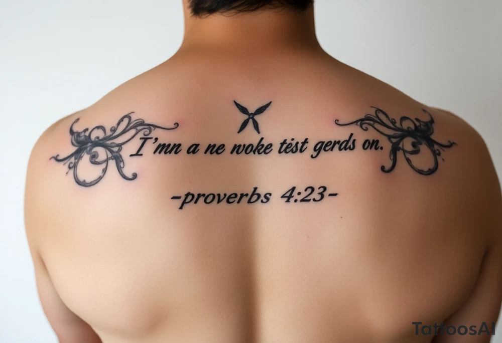 I want a tattoo with the Bible verse proverbs 4:23. I’m a man tattoo idea