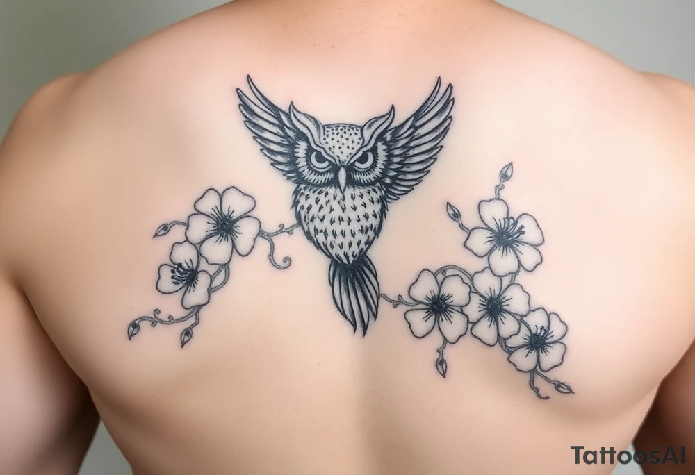 Something to come down for my sleeve I have waves and Japanese cherry blossoms and an owl on it tattoo idea