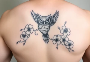Something to come down for my sleeve I have waves and Japanese cherry blossoms and an owl on it tattoo idea