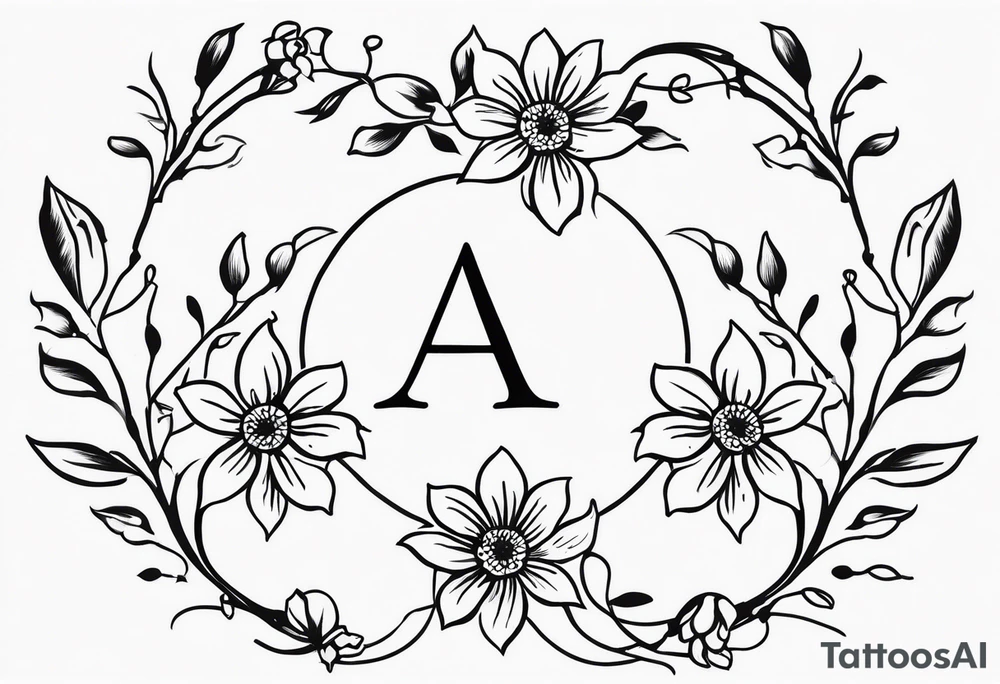 four flowers on a vine wrapping around the alcoholics anonymous logo tattoo idea