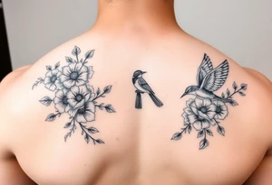 floral ornaments and birds tattoo idea