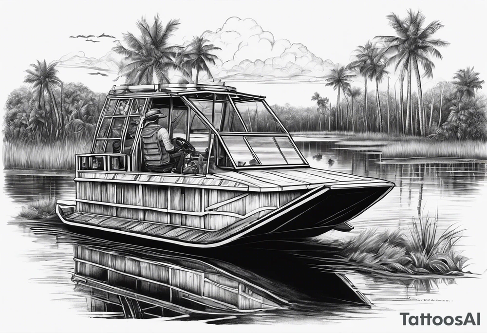 Arm sleeve airboat driving through the Everglades tattoo idea