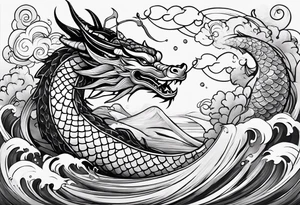 dragon and koi fish cute. face of dragon should not be fierce. should be surrounded by water or clouds tattoo idea
